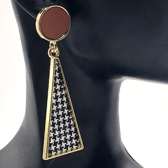 NWT Retro 70s Style Houndstooth Geometric Drop Earrings - Picture 2 of 9